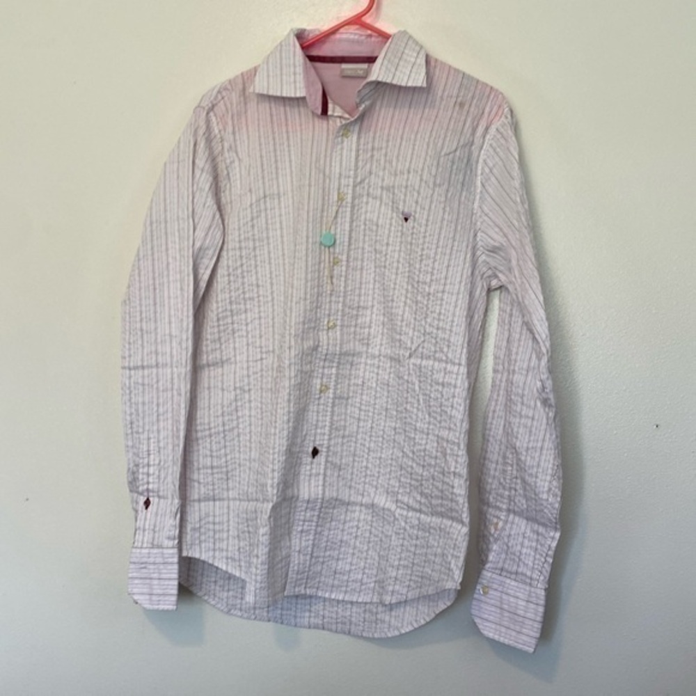 Meltin Pot Colt full button up striped cotton blend long sleeve collard shirt…